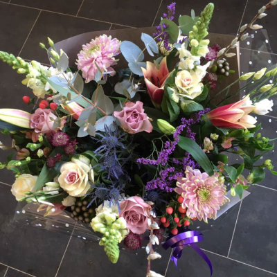 Cool Breeze - This classical stylish collection of flowers make this hand tied the perfect gift. Professionally arranged and delivered by a local florist. Flowers available for same day delivery when ordered before 2pm.